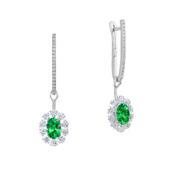 Серьги с тсаворитами и бриллиантами, белое золото