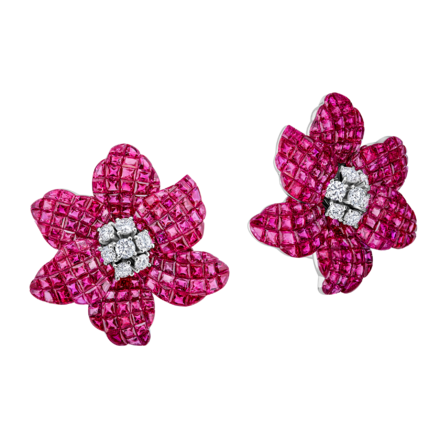 Серьги с рубинами и бриллиантами, белое золото