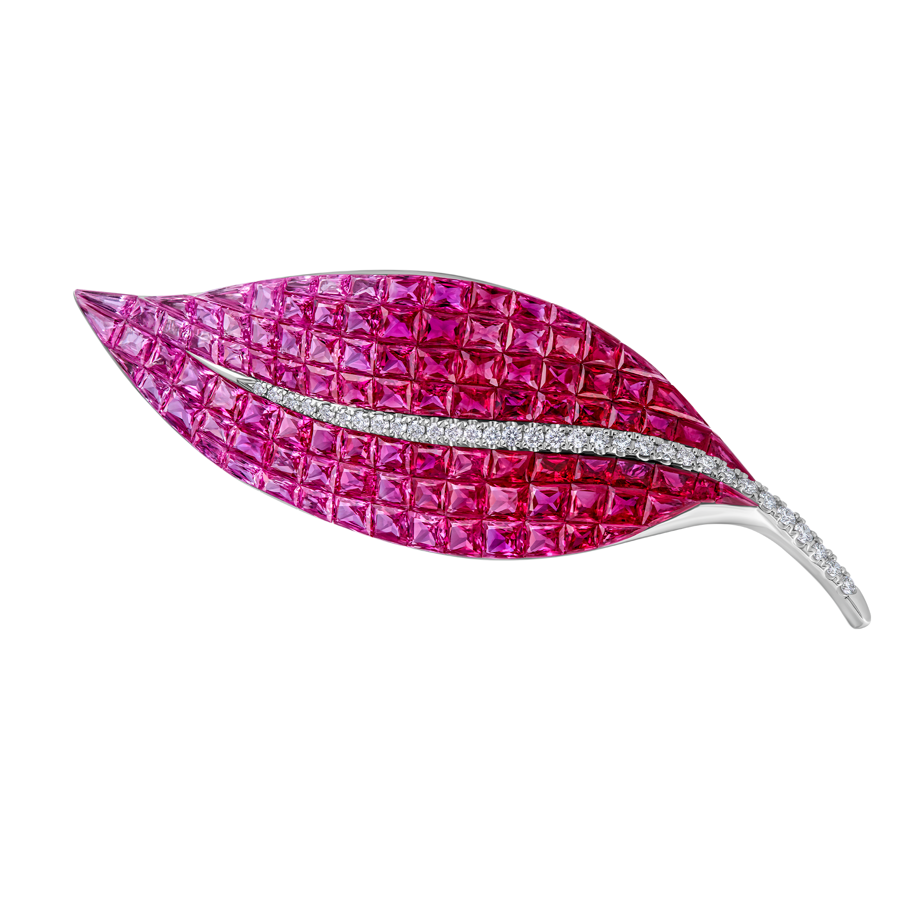 Брошь с рубинами и бриллиантами, белое золото