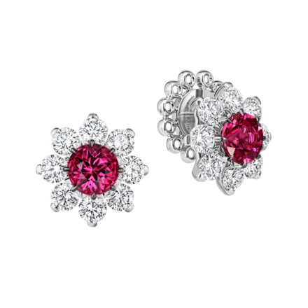 Пусеты с турмалинами рубеллитами и бриллиантами, белое золото