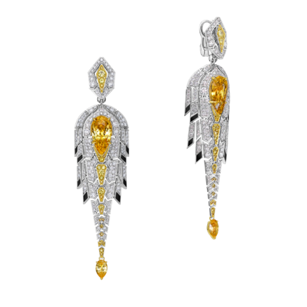 Серьги с желтыми сапфирами и бриллиантами, белое золото, н. керамика