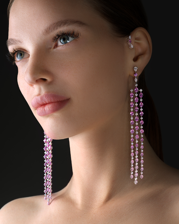 Серьги с розовыми сапфирами и бриллиантами, белое золото 3