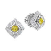 Пусеты с желтыми сапфирами и бриллиантами, белое золото