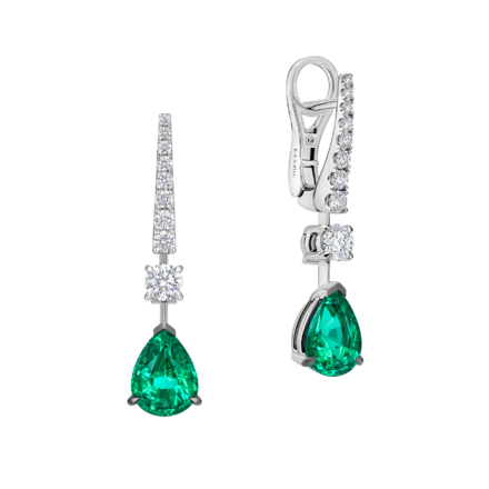 Серьги с изумрудами и бриллиантами, белое золото