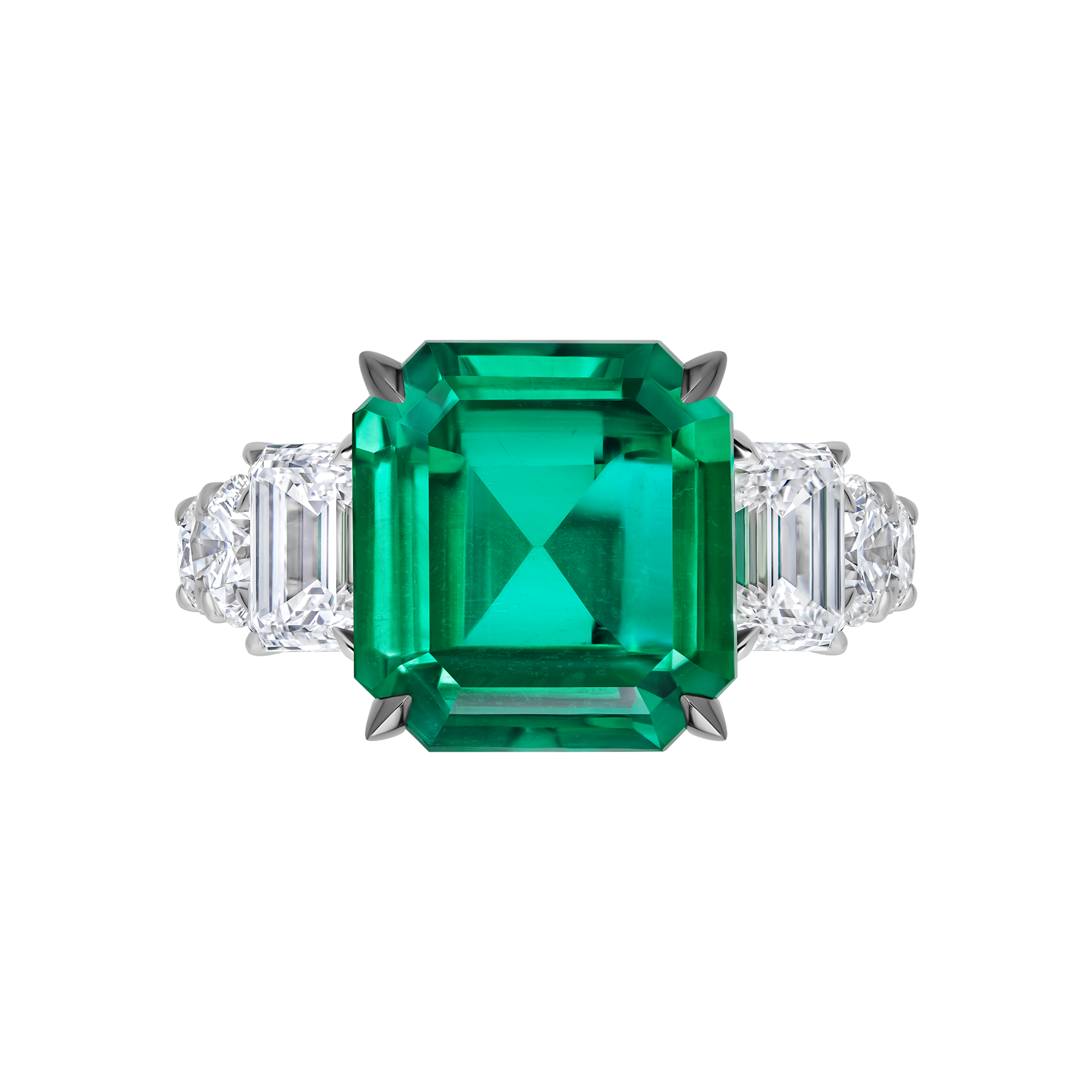 Кольцо с изумрудом и бриллиантами, белое золото