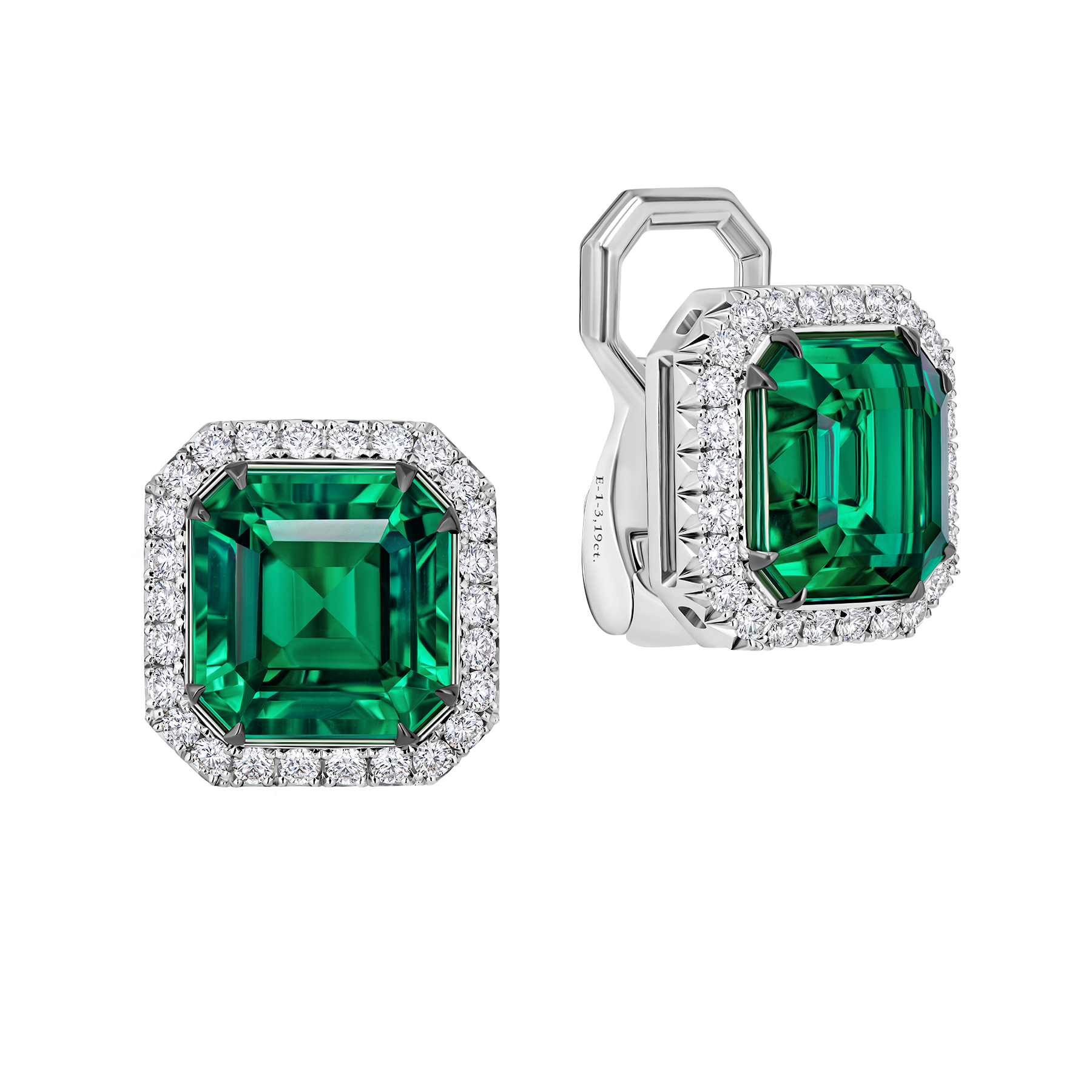 Серьги с изумрудами и бриллиантами, белое золото