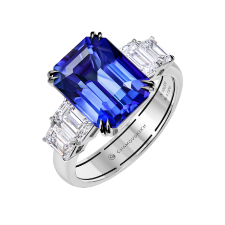 Кольцо с сапфиром и бриллиантами, белое золото