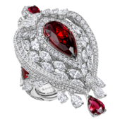 Кольцо с рубинами и бриллиантами, белое золото
