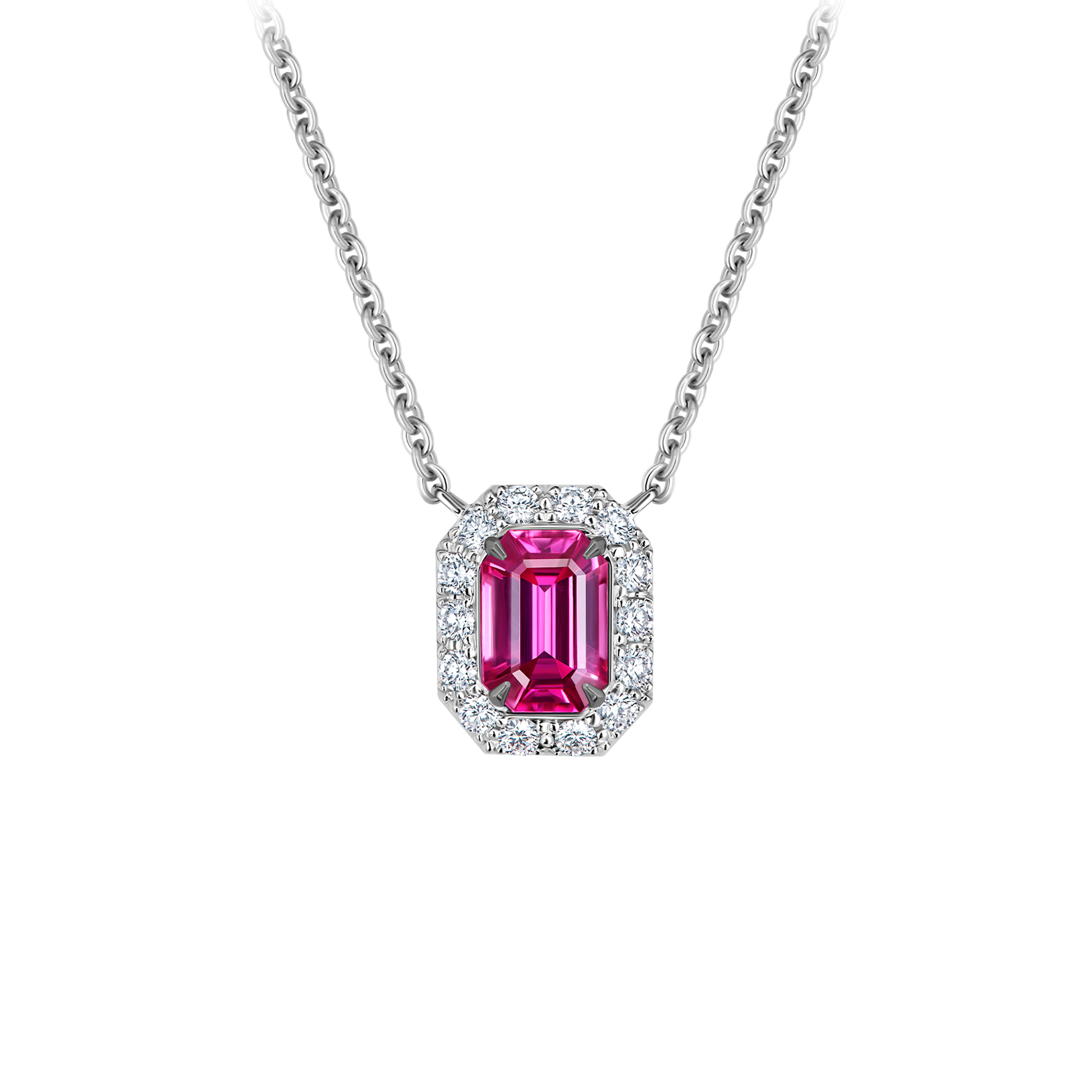 Колье с рубином и бриллиантами, белое золото