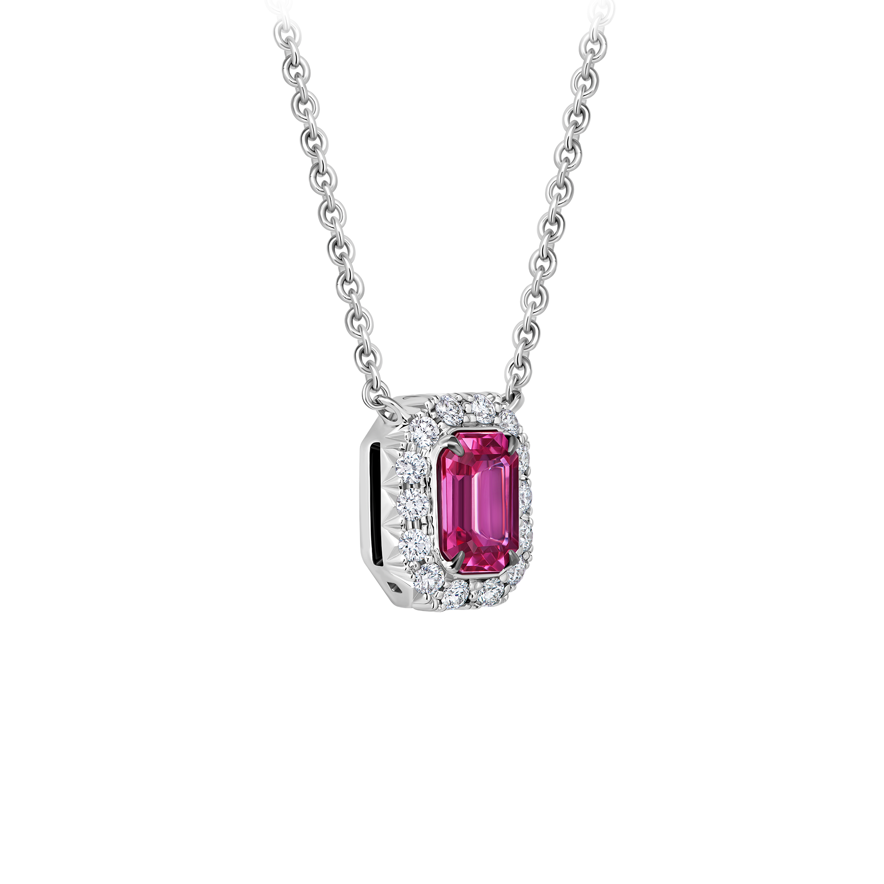 Колье с рубином и бриллиантами, белое золото