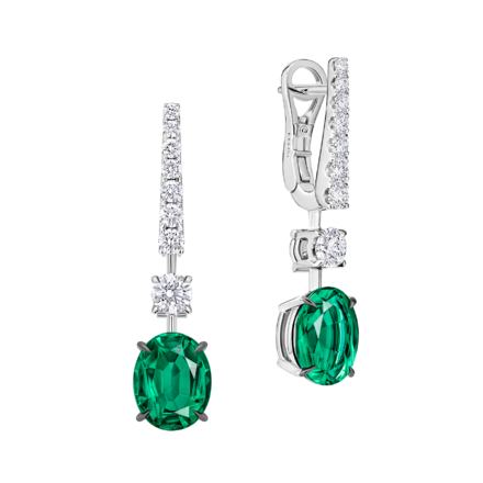 Серьги с изумрудами и бриллиантами, белое золото