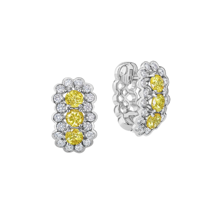 Серьги с желтыми сапфирами и бриллиантами, белое золото