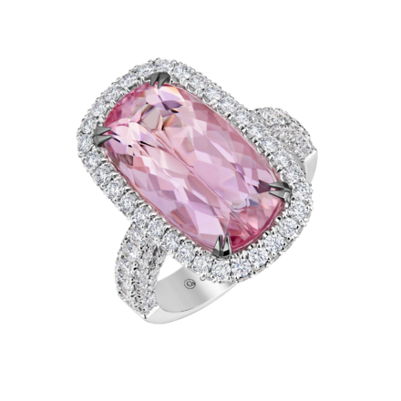 Кольцо с морганитом и бриллиантами, белое золото
