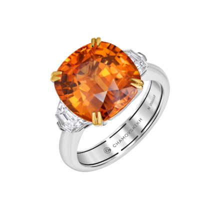 Кольцо со спессартином и бриллиантами, белое золото