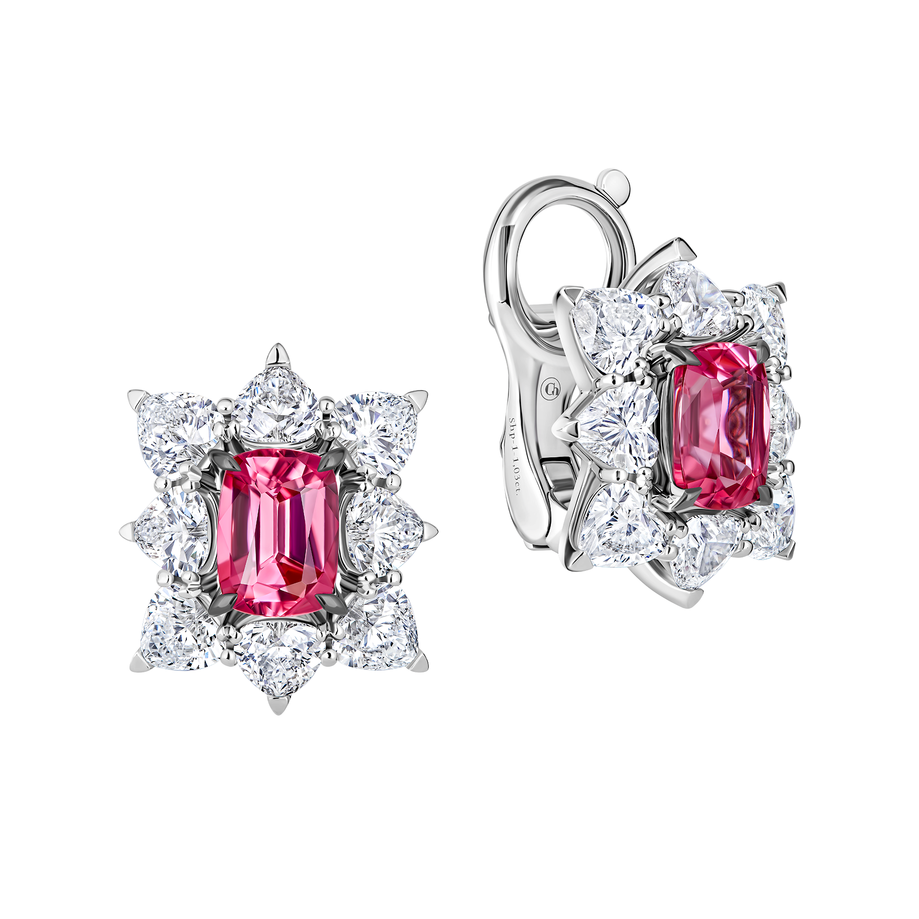 Серьги со шпинелью и бриллиантами, белое золото