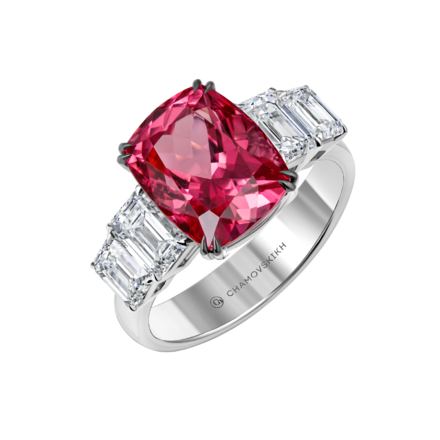 Кольцо со шпинелью и бриллиантами, белое золото