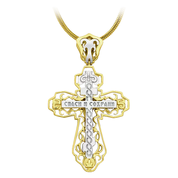 Подвес крест с бриллиантами, желтое и белое золото