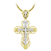 Подвес крест с бриллиантами, желтое и белое золото