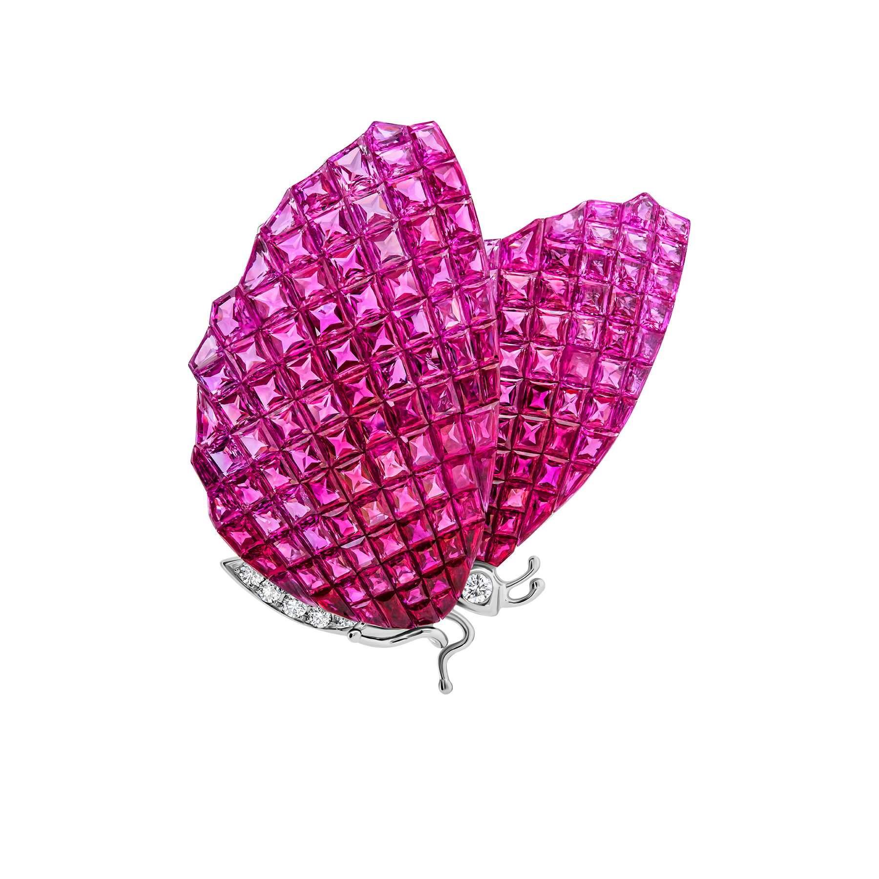 Брошь с рубинами и бриллиантами, белое золото