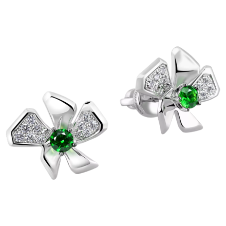 Пусеты с демантоидами и бриллиантами, белое золото