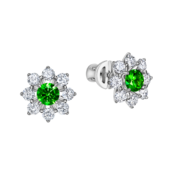 Пусеты с демантоидами и бриллиантами, белое золото