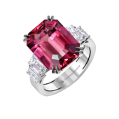 Кольцо с турмалином рубеллитом и бриллиантами, белое золото