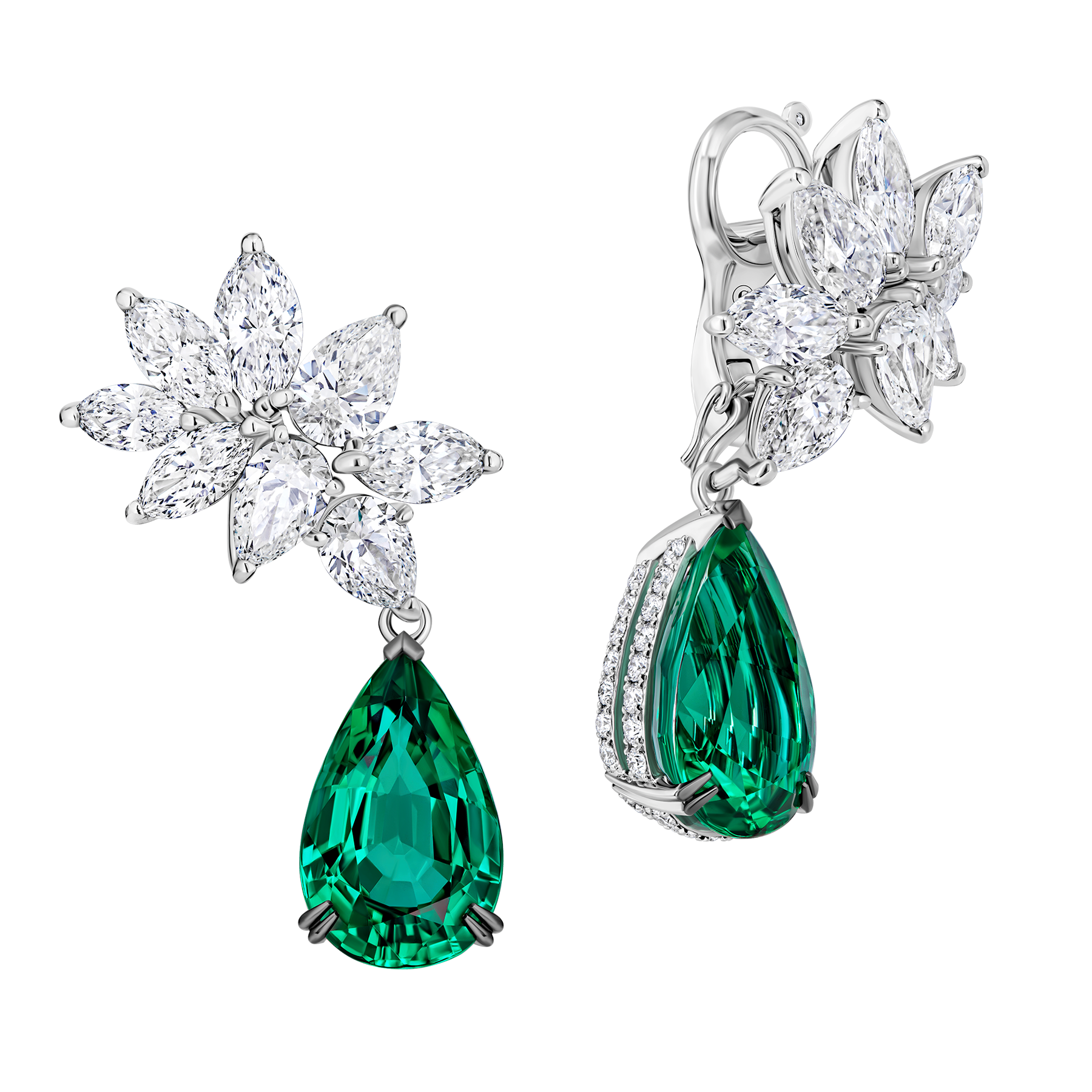 Серьги с изумрудами и бриллиантами, белое золото
