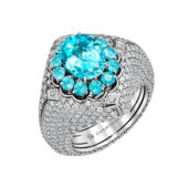 Кольцо с турмалином параибой и бриллиантами, белое золото