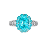 Кольцо с турмалином параибой и бриллиантами, белое золото