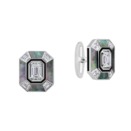 Запонки с бриллиантами и перламутром, белое золото