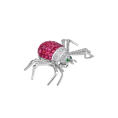 Брошь с рубинами, бриллиантами и тсаворитами, белое золото