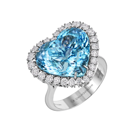 Кольцо с аквамарином и бриллиантами, белое золото