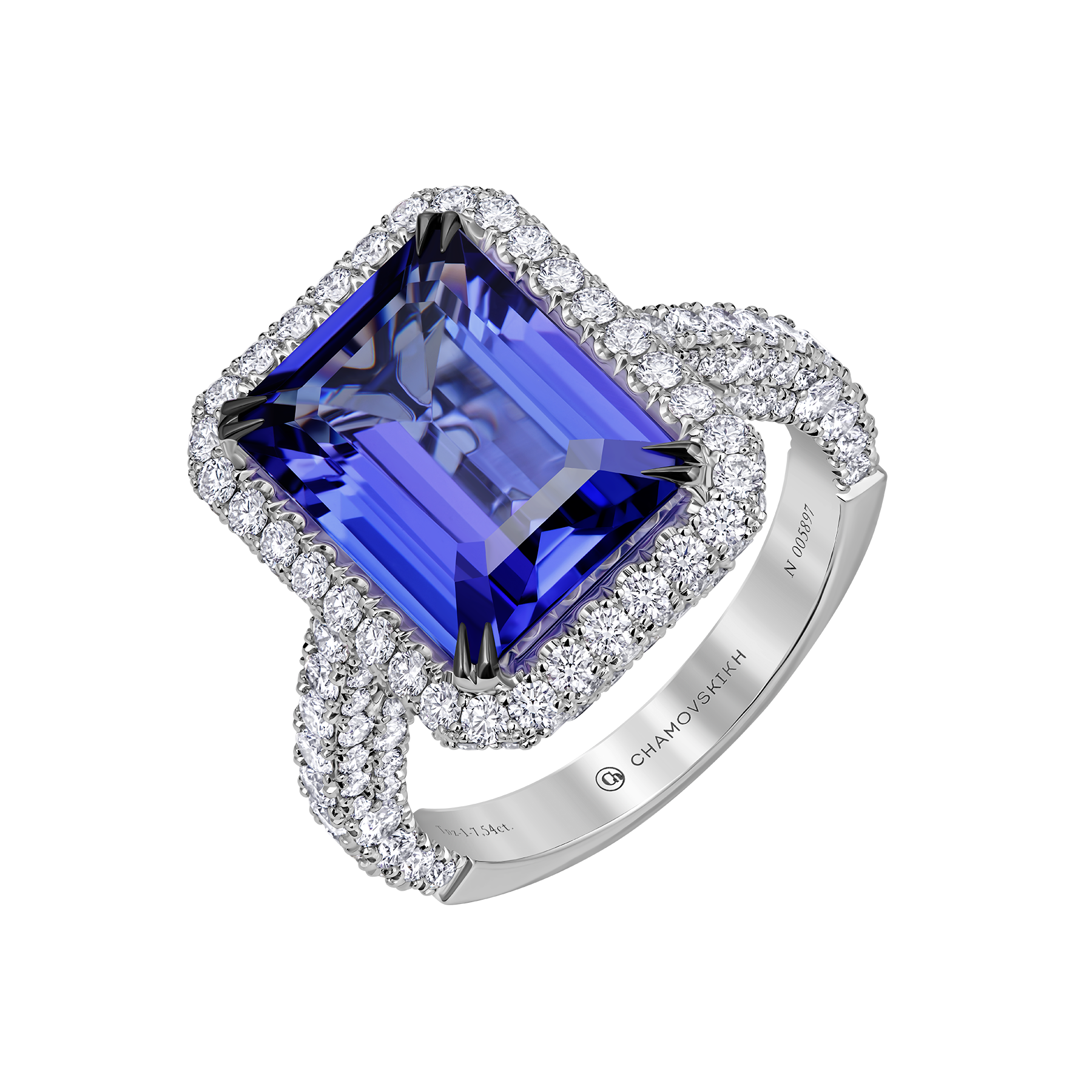 Кольцо с танзанитом и бриллиантами, белое золото