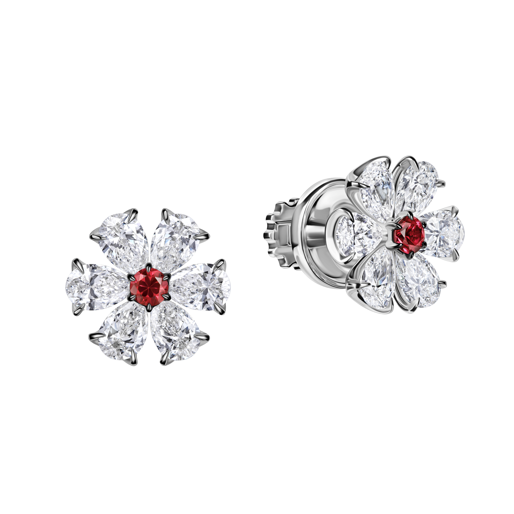 Пусеты с рубинами и бриллиантами, белое золото