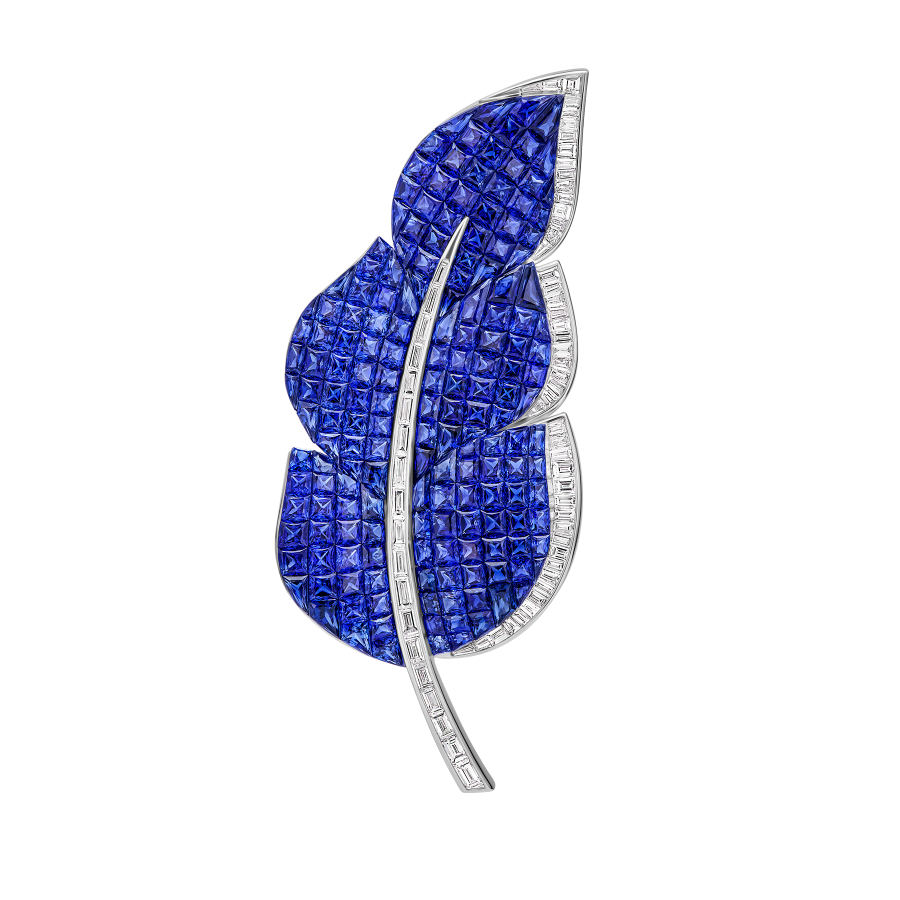 Брошь с сапфирами и бриллиантами, белое золото