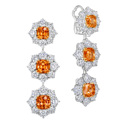 Серьги со спессартинами и бриллиантами, белое золото