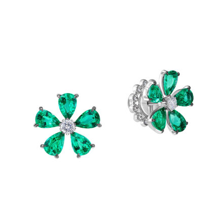 Пусеты с изумрудами и бриллиантами, белое золото