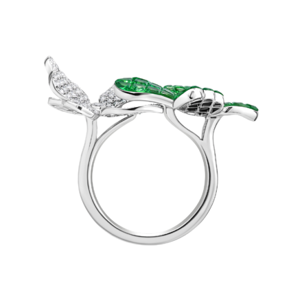 Кольцо с тсаворитами и бриллиантами, белое золото 3