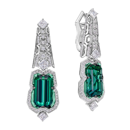 Серьги с турмалинами верделитами и бриллиантами, белое золото