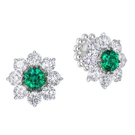 Пусеты с изумрудами и бриллиантами, белое золото