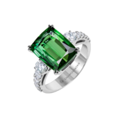 Кольцо с турмалином верделитом и бриллиантами, белое золото