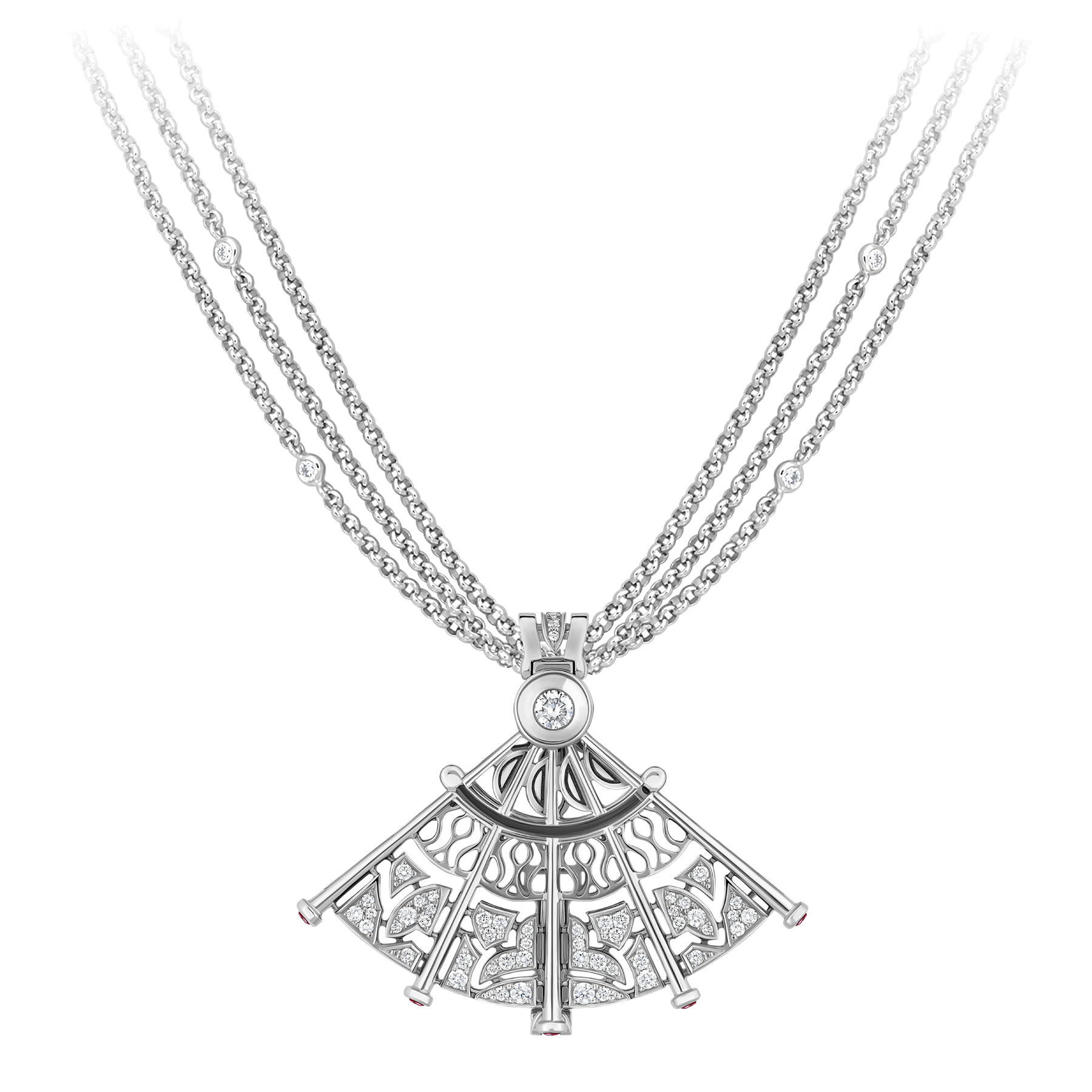 Подвес с бриллиантами и рубинами, белое золото