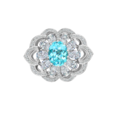 Подвес-брошь с турмалином параиба, бриллиантами и жемчугом, белое золото