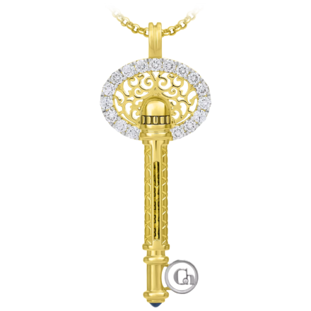 Подвес с сапфиром и бриллиантами, жёлтое и белое золото