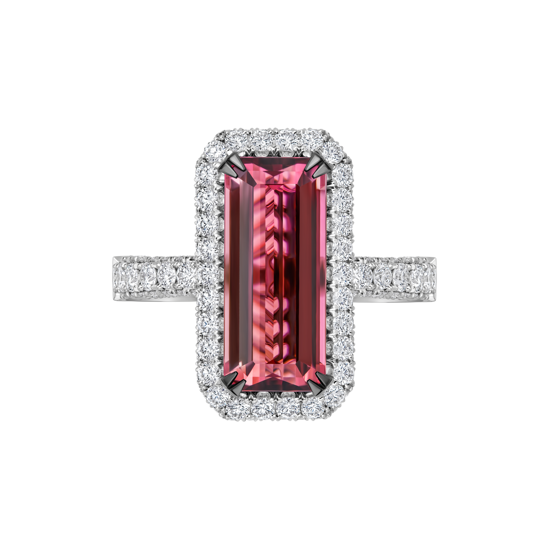Кольцо с турмалином рубеллитом и бриллиантами, белое золото