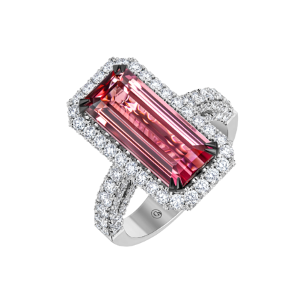 Кольцо с турмалином рубеллитом и бриллиантами, белое золото