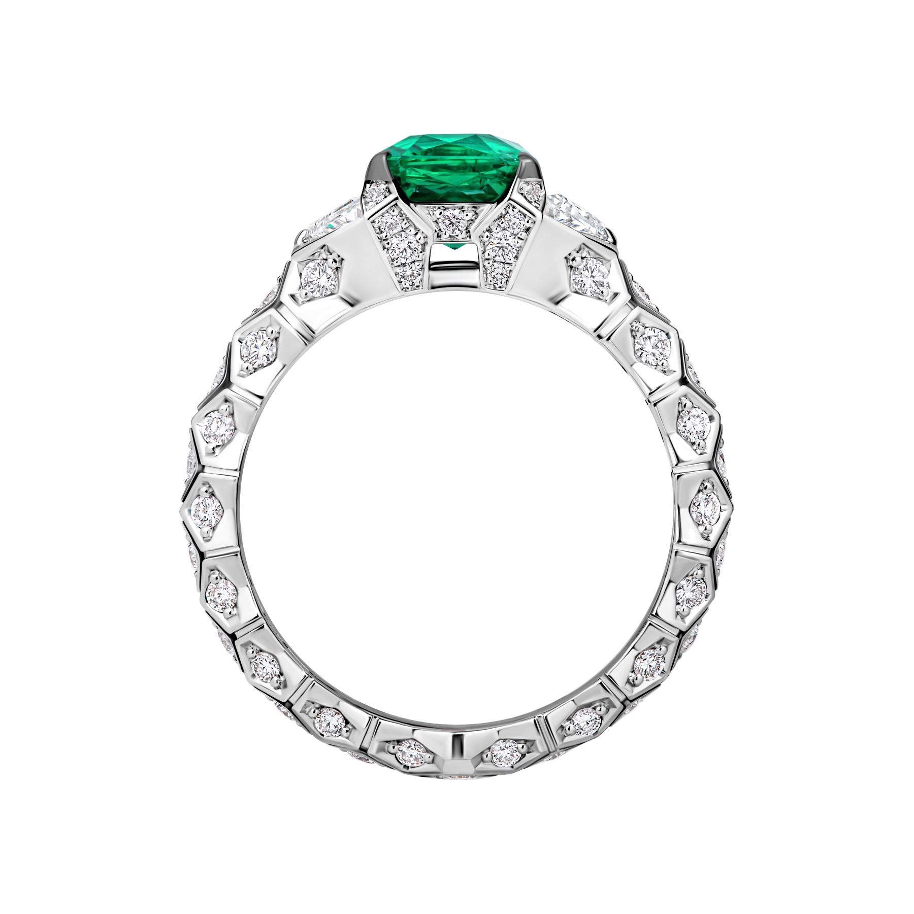 Кольцо с изумрудом и бриллиантами, белое золото, н.керамика