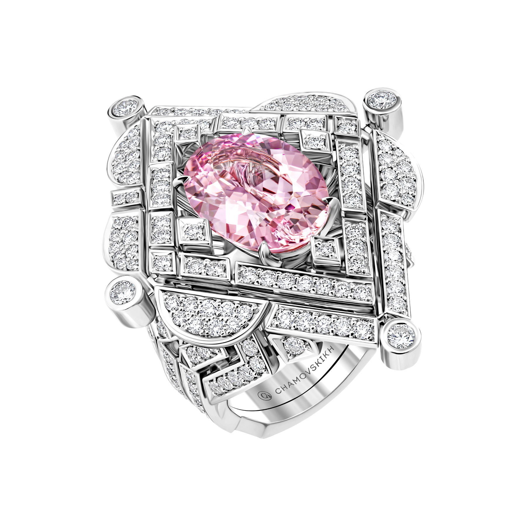 Кольцо с морганитом и бриллиантами, белое золото