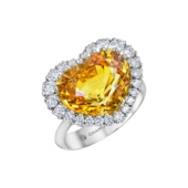 Кольцо с желтым сапфиром и бриллиантами, белое золото