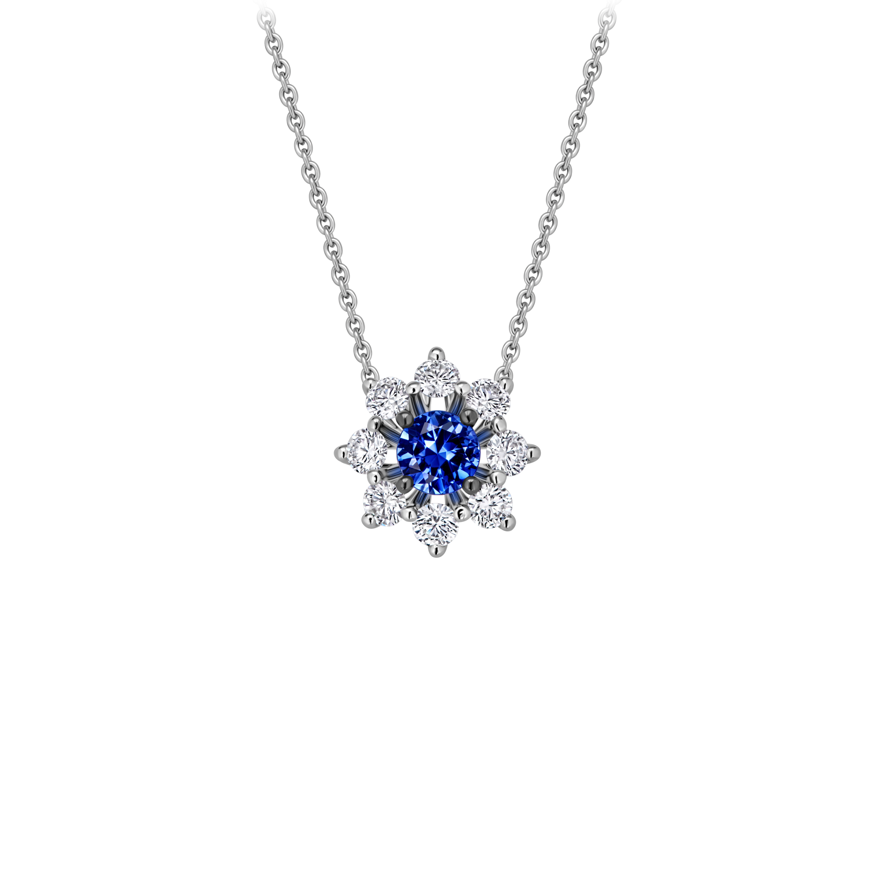 Колье с сапфиром и бриллиантами, белое золото